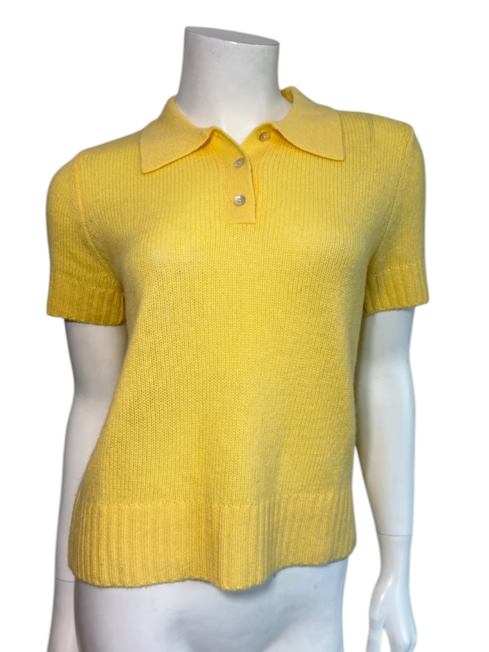 JILL ROBERTS Cashmere Short Sleeve Polo in Yellow Size S